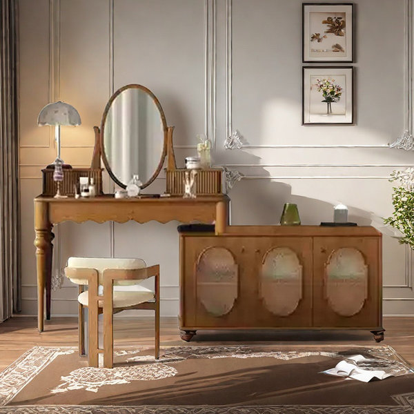 parkerlees Solid Wood Vintage Multifunctional Desk Dresser Vanity